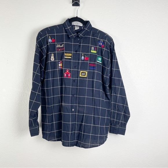 Vintage Tops - Vintage Dress Barn Back to School Button Down Embroidered Top Teacher